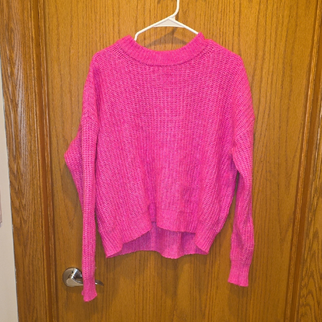 Aerie Bright Pink Oversized Crew Neck Sweater